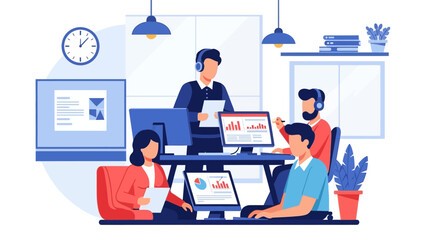 Office Workers Using Computers Together.