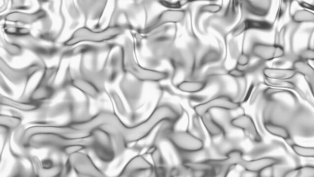 Abstract liquid silver wave animation. 3D rendering of molten mercury or chrome metal surface loop.
