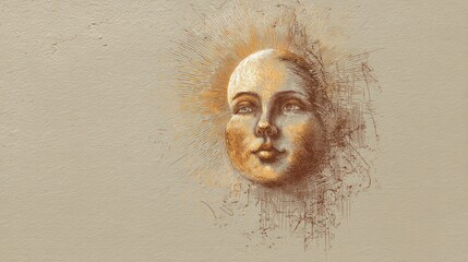 Soft artistic portrait sketch of a serene female face with a radiant glow, hand-drawn illustration on a neutral background.