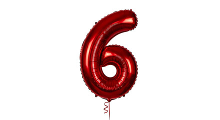 Fototapeta premium a red metallic foil number six balloon isolated on a pure white background great for birthday anniversary and celebration designs.