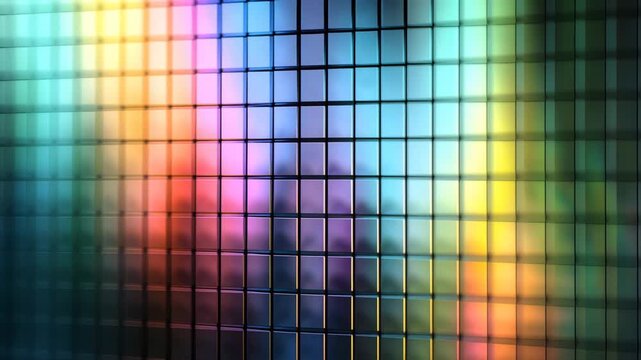 Vibrant rainbow colored grid pattern with dynamic light effects