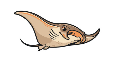 Cartoon illustration of a ray fish with a stylized design, using brown and orange tones © Septidiana