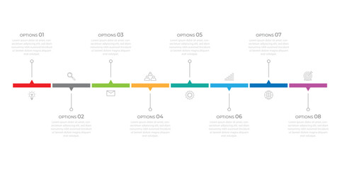 Fototapeta premium Business infographic 8 important events to success. Annual report, Business presentation template. Vector illustration.