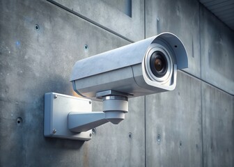 Modern security camera mounted on concrete wall for monitoring