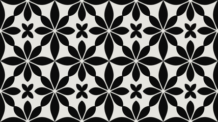 Fototapeta premium Black and white floral pattern with repeating leaf designs