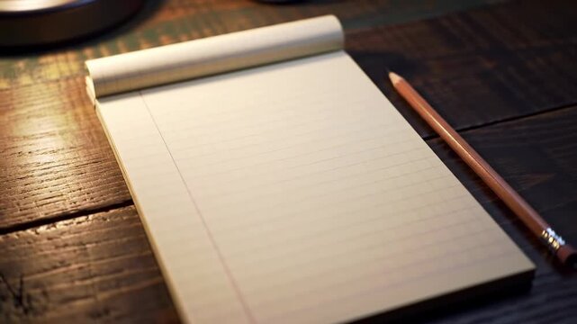 A lined notepad and pencil on a wooden surface, with soft lighting