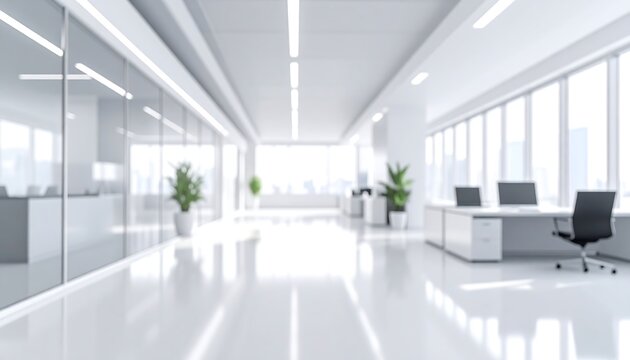 Modern Office Interior with Natural Light and Sleek Design. Modern blurred background photo for banner, poster or magazine and website background. High quality