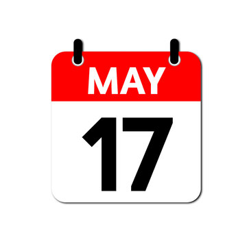 May 17th Daily Calendar Icon Vector - Flat Red and White Date Page Symbol for Business Schedules, Event Planning, Deadlines, and Time Management Apps