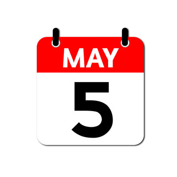 May 5th Daily Calendar Icon Vector - Flat Red and White Date Page Symbol for Business Schedules, Event Planning, Deadlines, and Time Management Apps