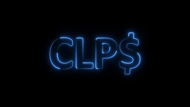 Glowing Neon light CLP$ Sign Symbol animation on black background. Business and finance conceptual neon light CLP$ icon animation.