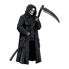 Fototapeta premium Grim Reaper holding scythe, personification of death, scary figure illustration