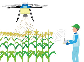 ドローンで肥料の散布作業をしているイラスト素材