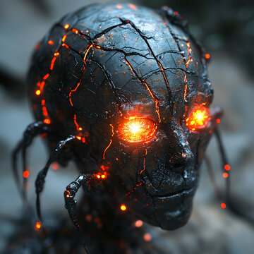 A menacing lava golem with glowing cracks and fiery eyes