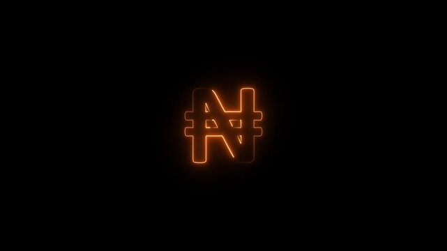 Glowing Neon light Naira Sign Symbol animation on black background. Business and finance conceptual neon light Naira icon animation.