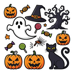 A collection of Halloween-themed cartoon images