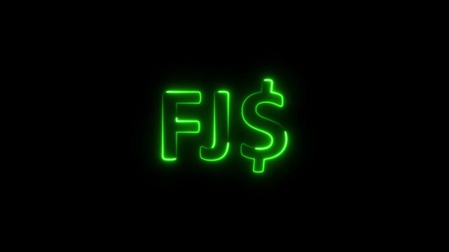 Fiji Dollar Currency neon Icon Sparkling Shining on black background.