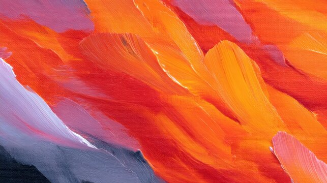 Abstract orange and purple brush strokes in vibrant flowing motion creating a dynamic and energetic visual experience ideal for creative projects