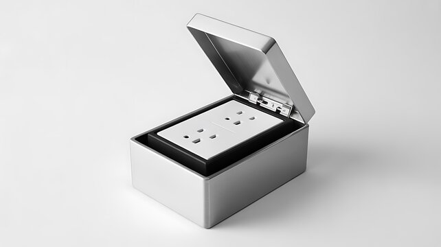 Modern Power Socket Box on White Background