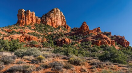 Stunning Red Rock Formations Against Clear Blue Sky in Sedona Area