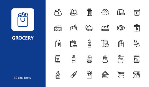 Grocery and Supermarket Line Icon Set