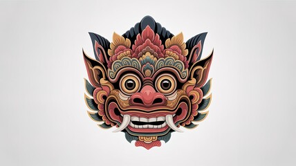 Balinese Barong Mask Illustration with Ornate Traditional Patterns. made with generative Ai
