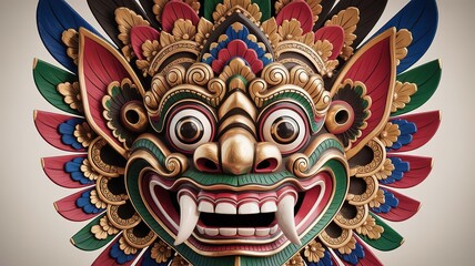 Balinese Barong Mask Illustration with Ornate Traditional Patterns. made with generative Ai
