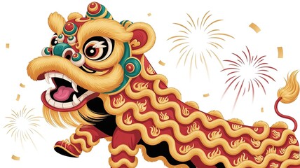 Traditional Chinese Lion Dance Barongsai Celebration Illustration. made with generative Ai
