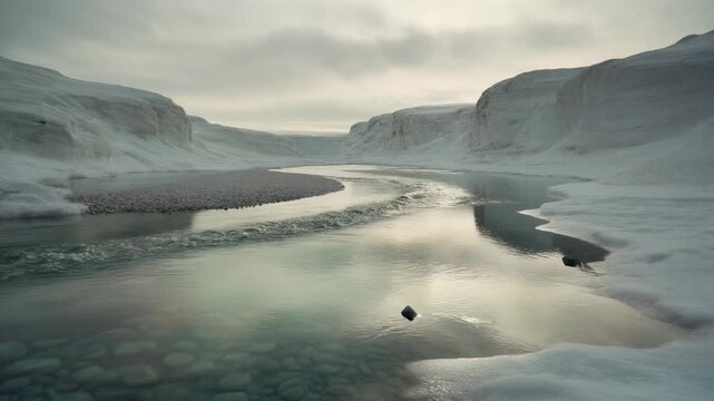 Arctic Meltwater River Flowing Through Icy Canyon