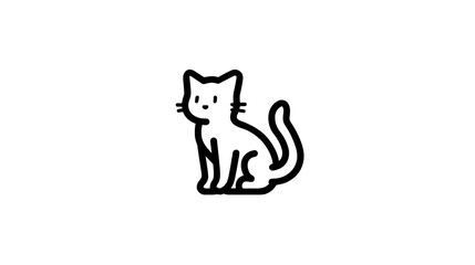 Obraz premium Cute minimalist sitting cat icon in simple line art style. Black outline graphic of a domestic feline pet symbol.