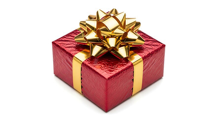 Obraz premium red gift box with shimmering golden ribbon and festive bow isolated on white symbolizing celebration surprise and thoughtful giving.