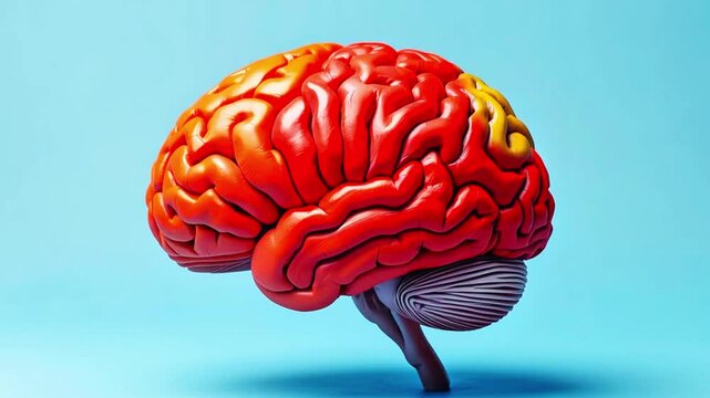 A detailed video of a human brain model with a damaged section