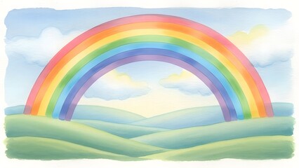 Colorful watercolor painting of a rainbow