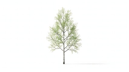 Obraz premium A young birch tree with delicate green leaves on a white background