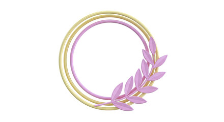 Obraz premium 3D Rendered Wreath Frame with Pink Leaves and Gold/Pink Circles