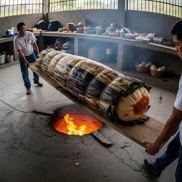 The Giant Zacahuil Ritual Awe-Inspiring Wide-Angle Monumental Huasteca Region Massive Log-Sized Tamal