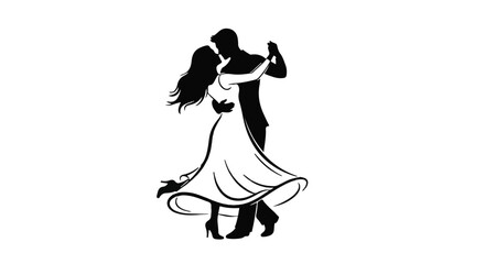 Elegant silhouette of a romantic couple gracefully dancing, portraying love, celebration, and partnership in a timeless, joyful embrace
