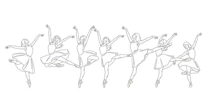 ballet dancers performing elegant and graceful classical dance poses in a seamless sequence ideal for artistic design projects and cultural themes.