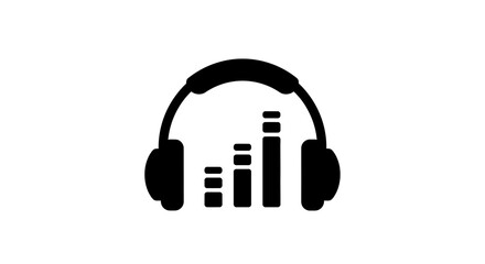 Fototapeta premium Black headphones with equalizer bars indicating music playback, isolated white background