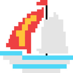 Fototapeta premium Pixel Art Sailboat Sailing Ocean.