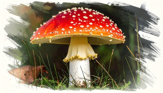 Amanita Muscaria Mushroom in a Forest Setting.