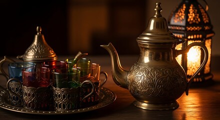 Turkish coffee pot tea set with lamp traditional ceramic cups