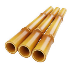 Fototapeta premium Three natural golden bamboo poles with smooth texture and visible nodes against a dark backdrop