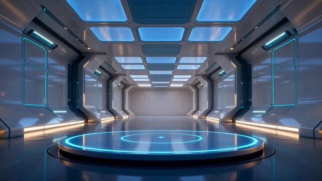 Futuristic corridor with circular platform
