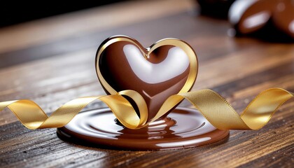 金色のリボンとチョコレートのハート generative ai