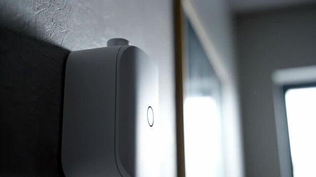 Hand pressing button on smart device, steam released from top