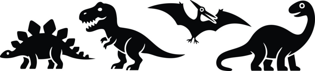 Minimalist Dinosaur Icons for Educational Design, Stylized Set of Jurassic and Cretaceous Era Creatures, vector, illustration, silhouette. © naeem