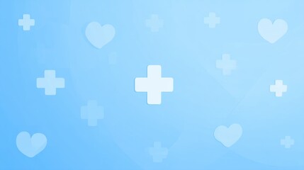 Fototapeta premium Soft Blue Medical Background with Heart and Cross Icons for Healthcare and Wellness Themes