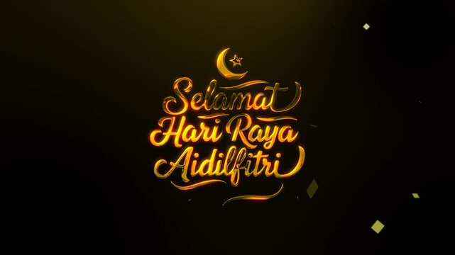 Gold Animated Selamat Hari Raya Aidilfitri Lettering. Malay translation of happy eid mubarak.