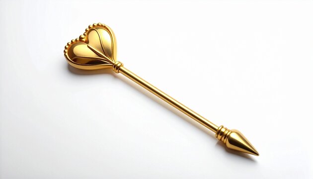 Golden heart-shaped scepter on white background