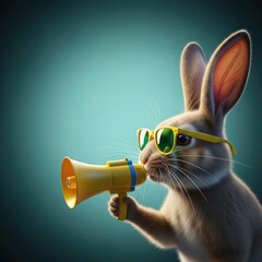 Fototapeta premium Easter sunday celebration with cool bunny wearing sunglasses and holding horn